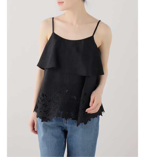  「【洗える】カットワークキャミトップス」|シャツ・ブラウス|ブラック