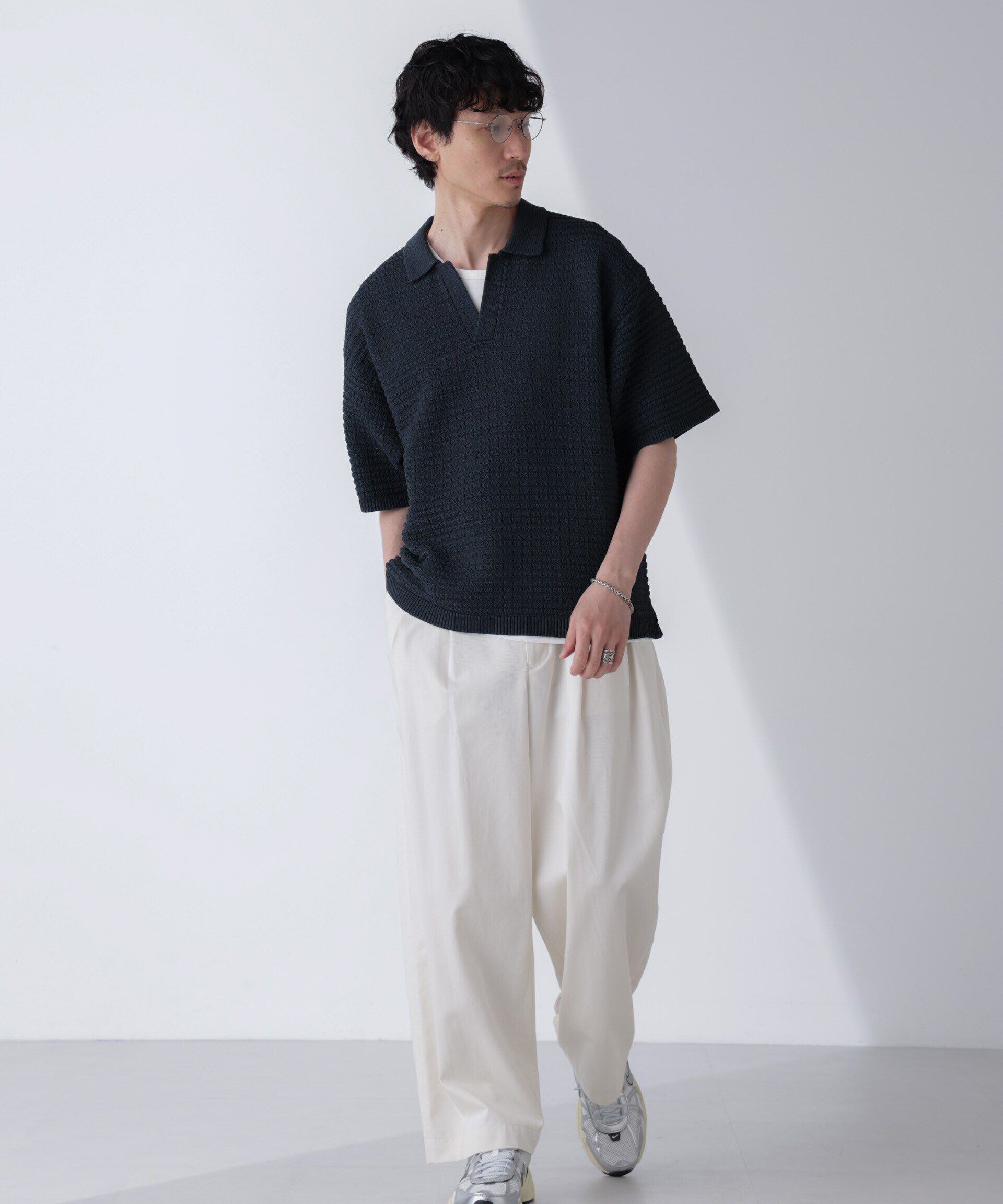 nano･universe「アイレットジャガードボーダーポロシャツ 半袖」|Tシャツ・カットソー|