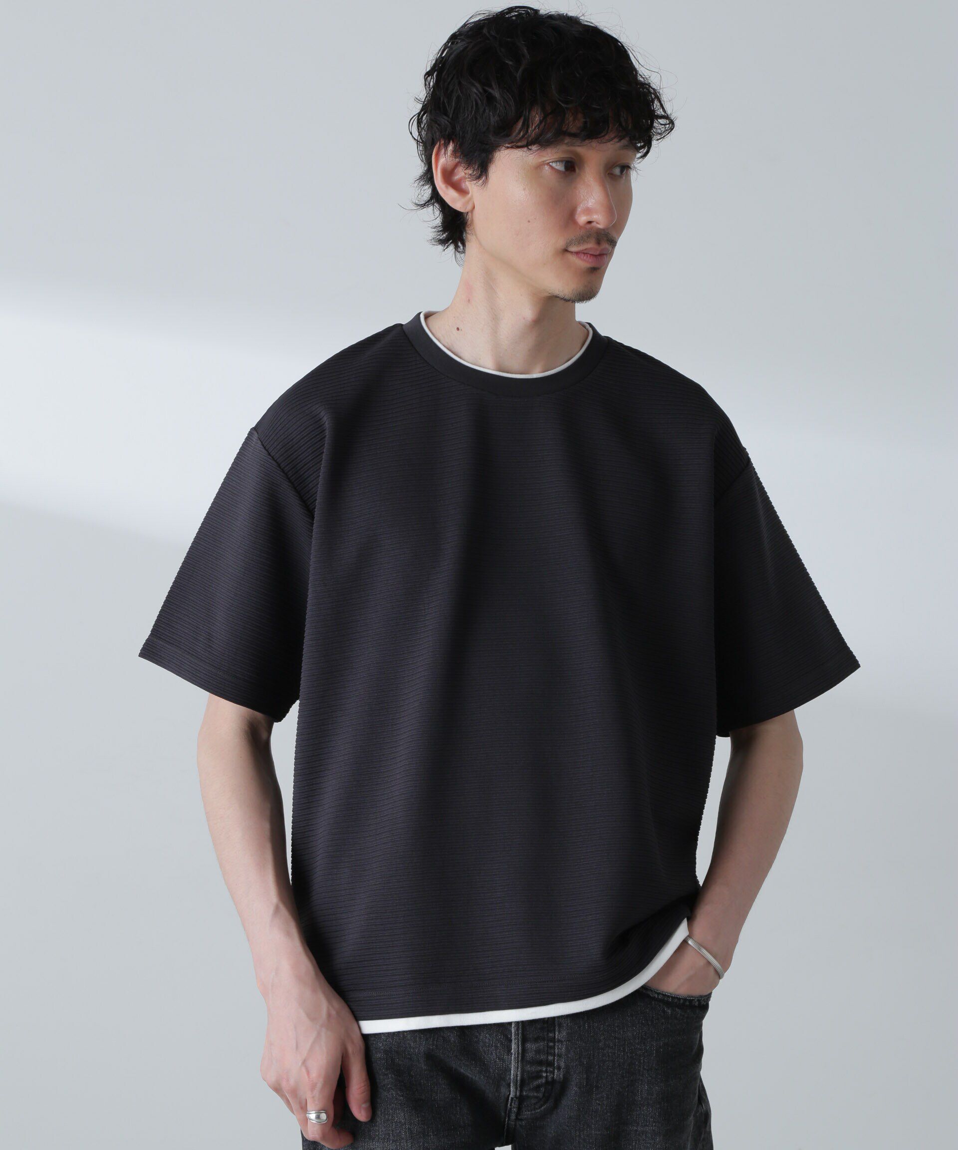 nano･universe「ガーターフェイクレイヤードTシャツ 半袖」|Tシャツ・カットソー|