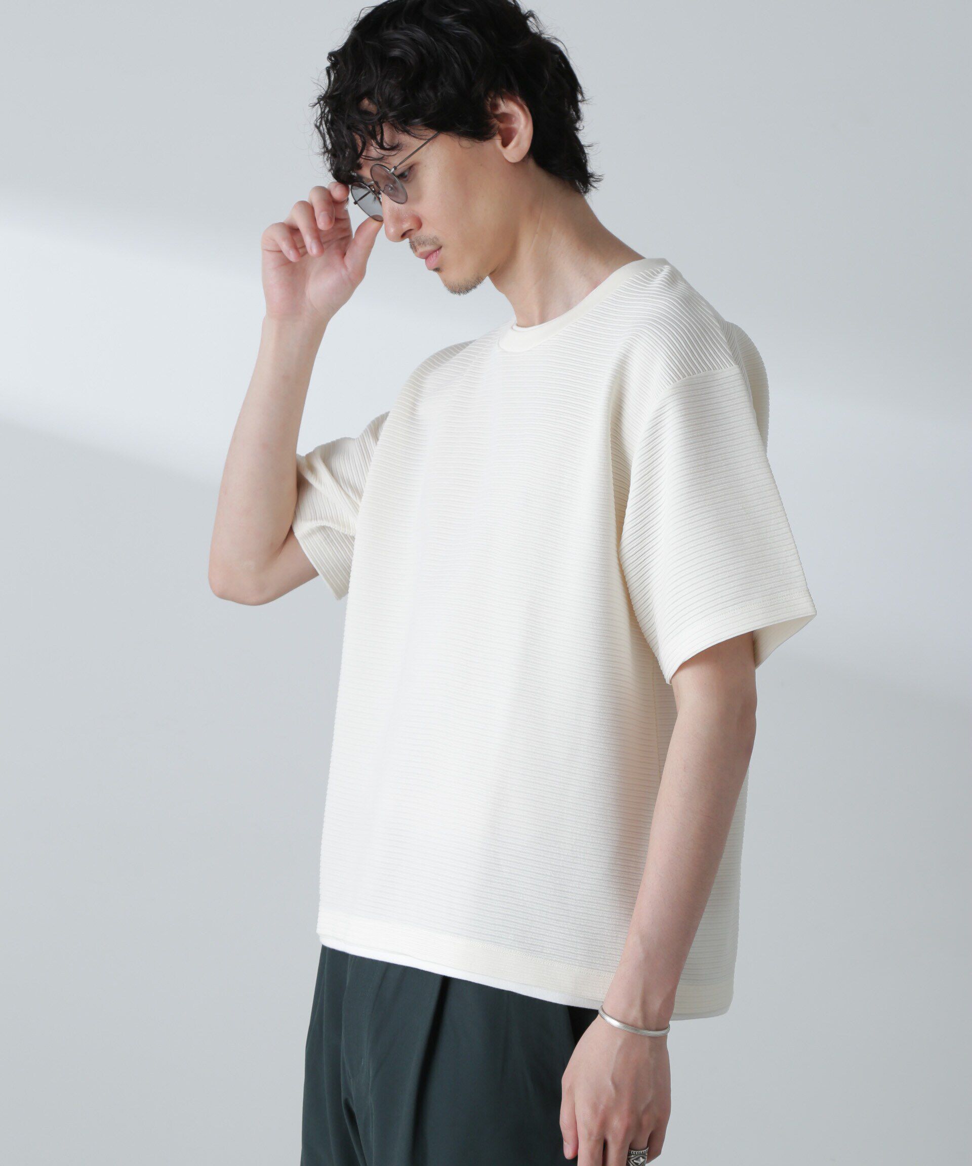 nano･universe「ガーターフェイクレイヤードTシャツ 半袖」|Tシャツ・カットソー|ホワイト