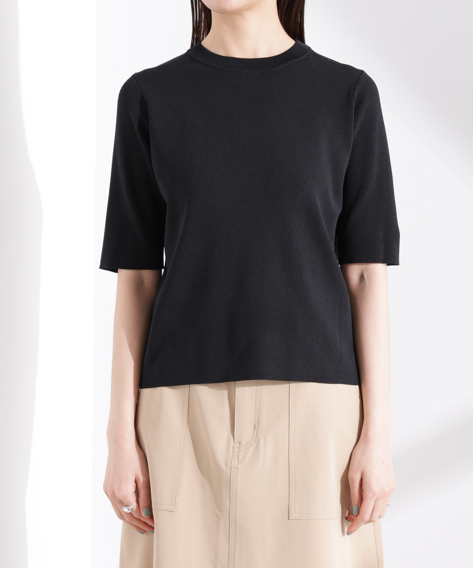 nano･universe「洗濯機洗い可UVカット接触冷感半袖ニット」|ニット・セーター|