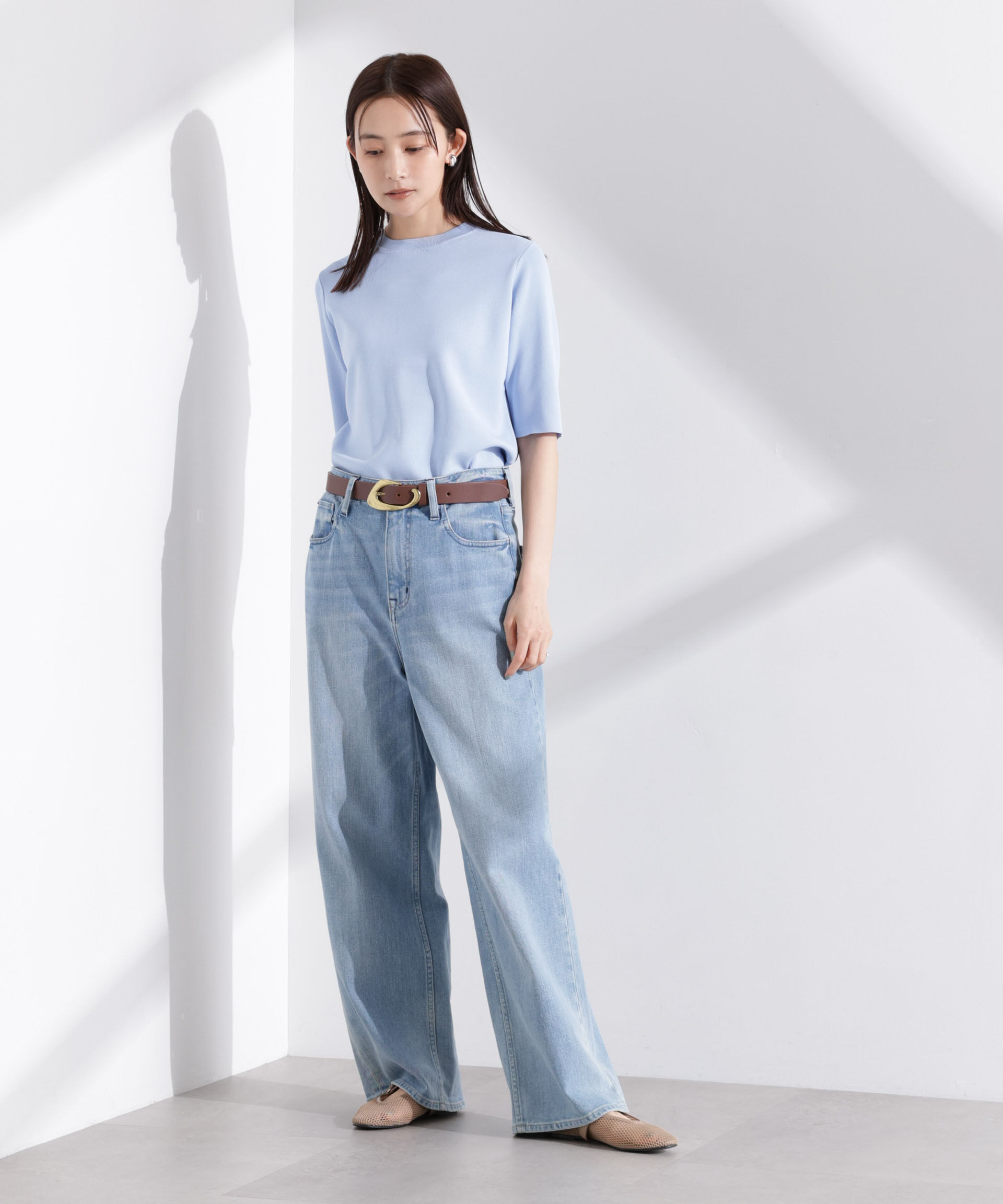 nano･universe「洗濯機洗い可UVカット接触冷感半袖ニット」|ニット・セーター|