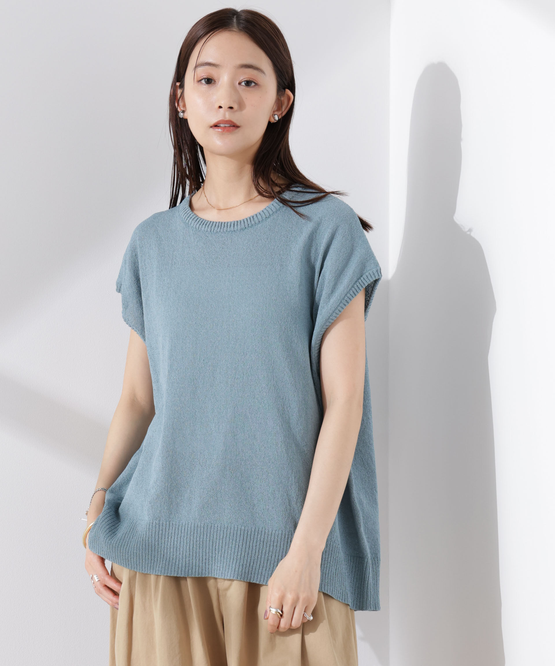 nano･universe「バックスリットシアーニットプルオーバー」|ニット・セーター|ブルーグリー 2