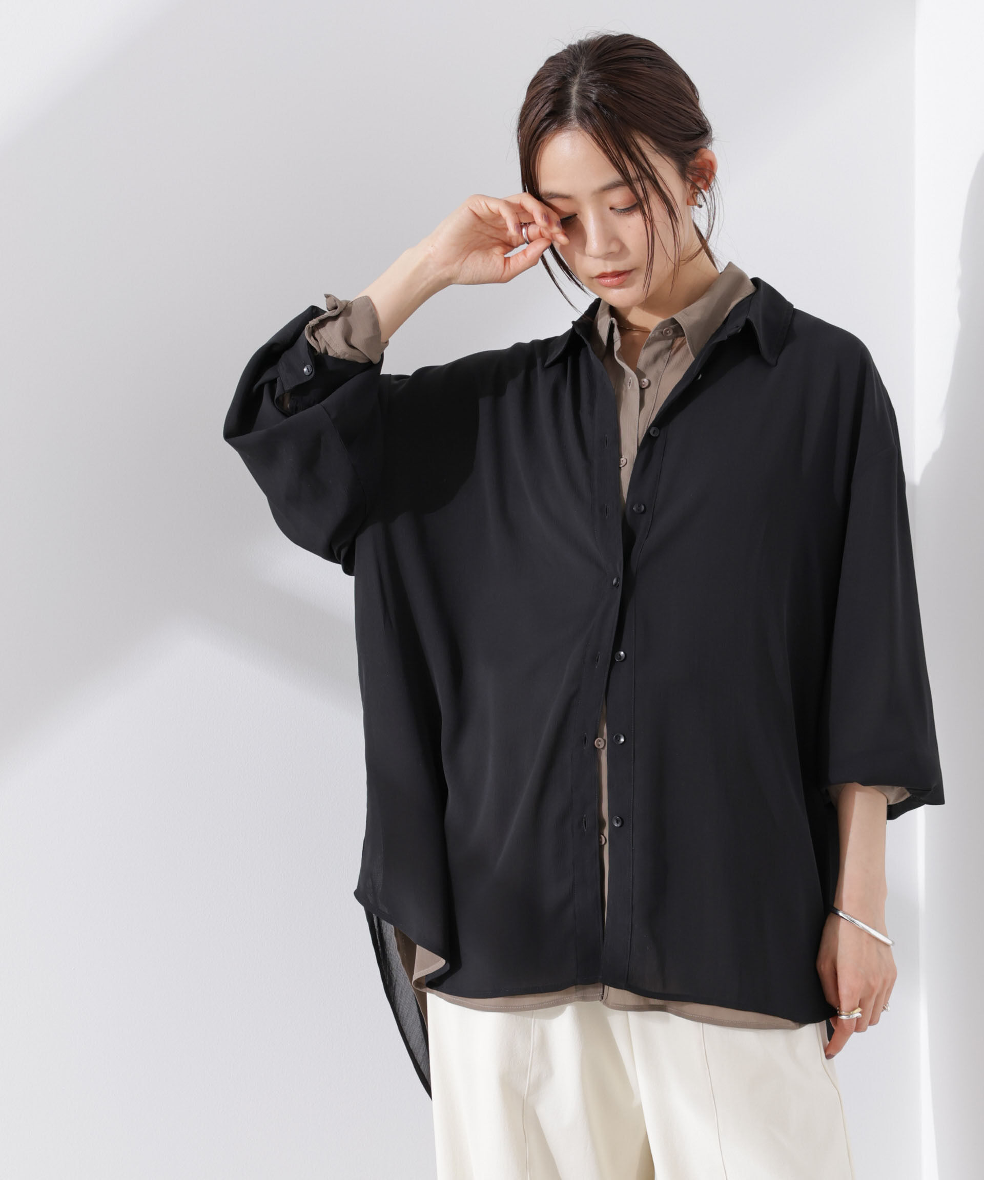 nano･universe「シアー楊柳オーバーサイズシャツ」|シャツ・ブラウス|