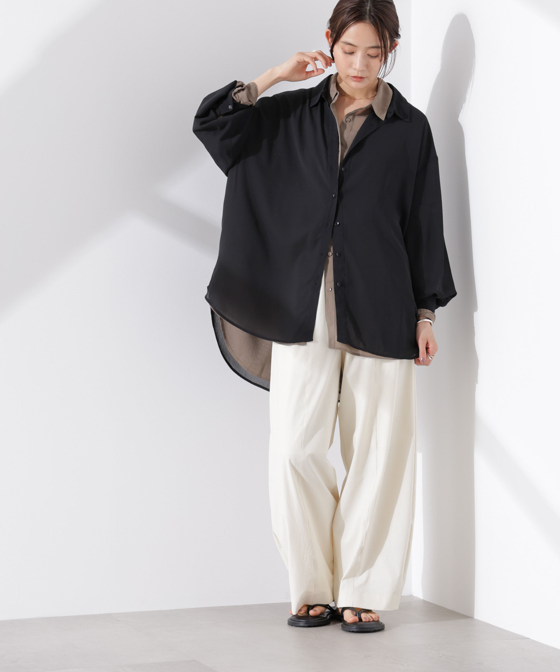 nano･universe「シアー楊柳オーバーサイズシャツ」|シャツ・ブラウス|