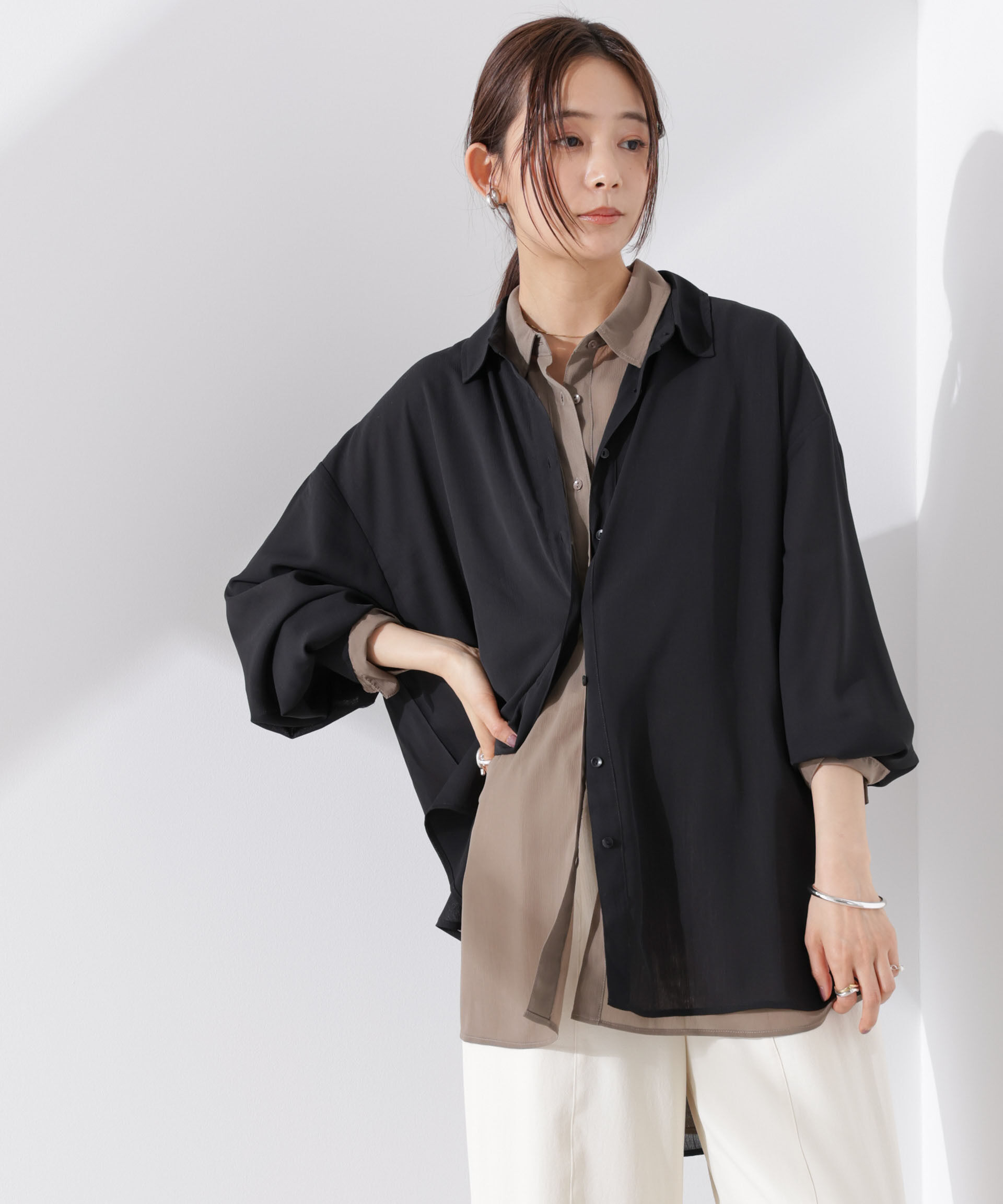 nano･universe「シアー楊柳オーバーサイズシャツ」|シャツ・ブラウス|