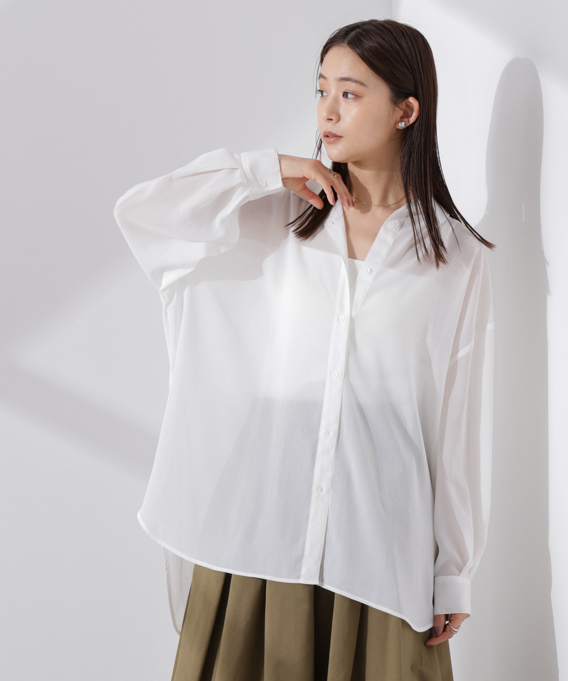 nano･universe「シアー楊柳オーバーサイズシャツ」|シャツ・ブラウス|