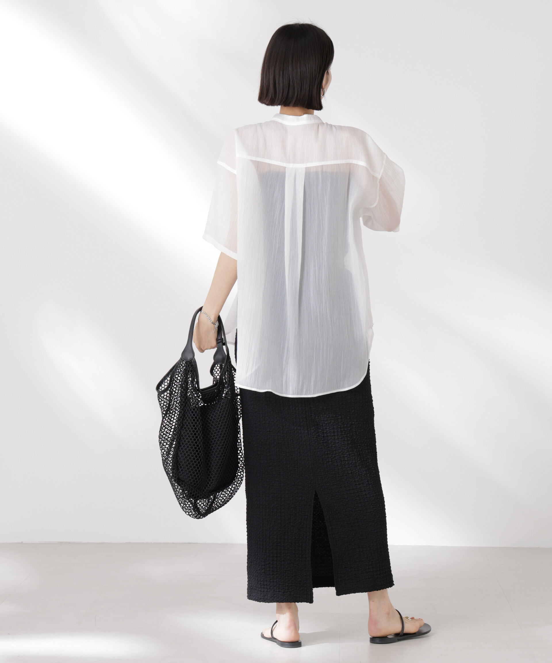 nano･universe「バンドカラーシアー半袖シャツ」|シャツ・ブラウス|