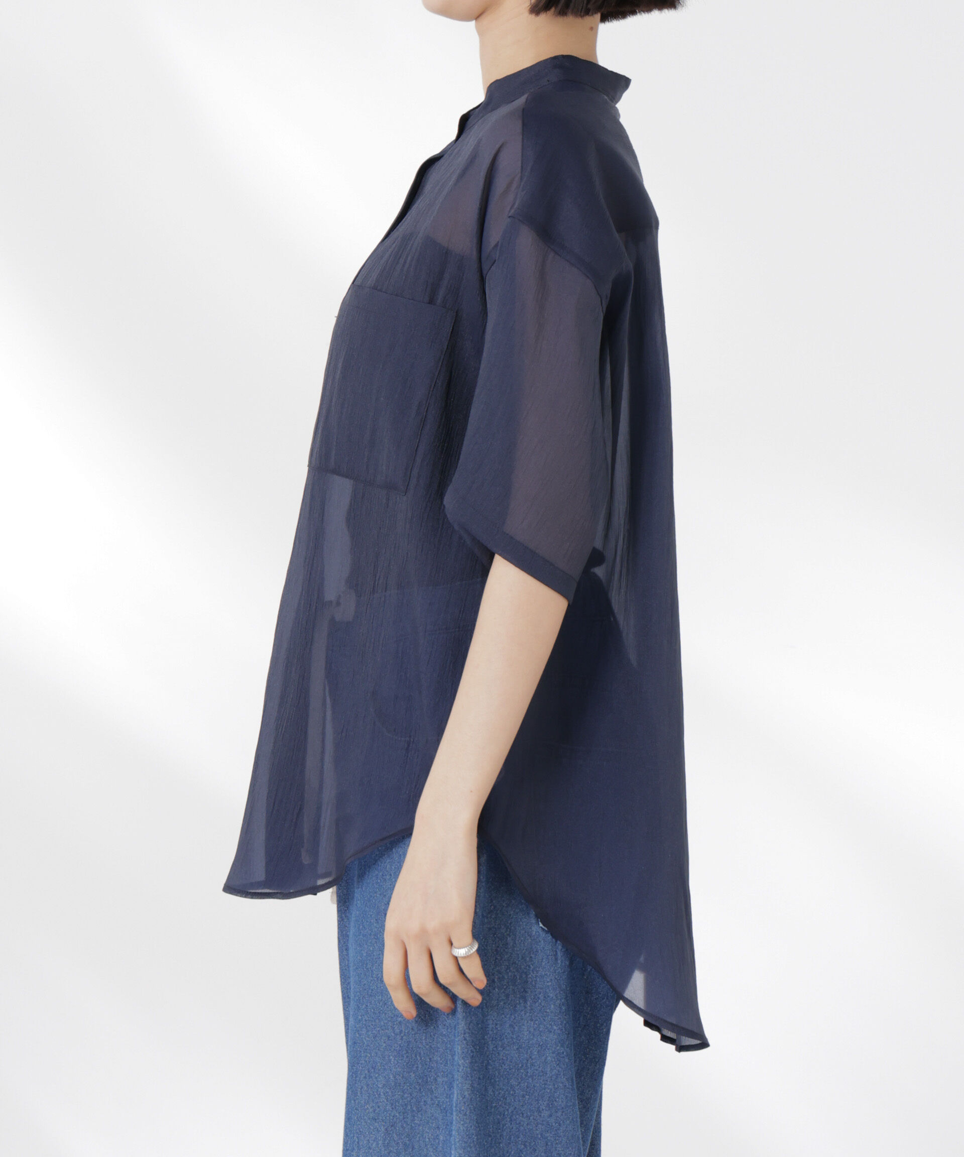 nano･universe「バンドカラーシアー半袖シャツ」|シャツ・ブラウス|