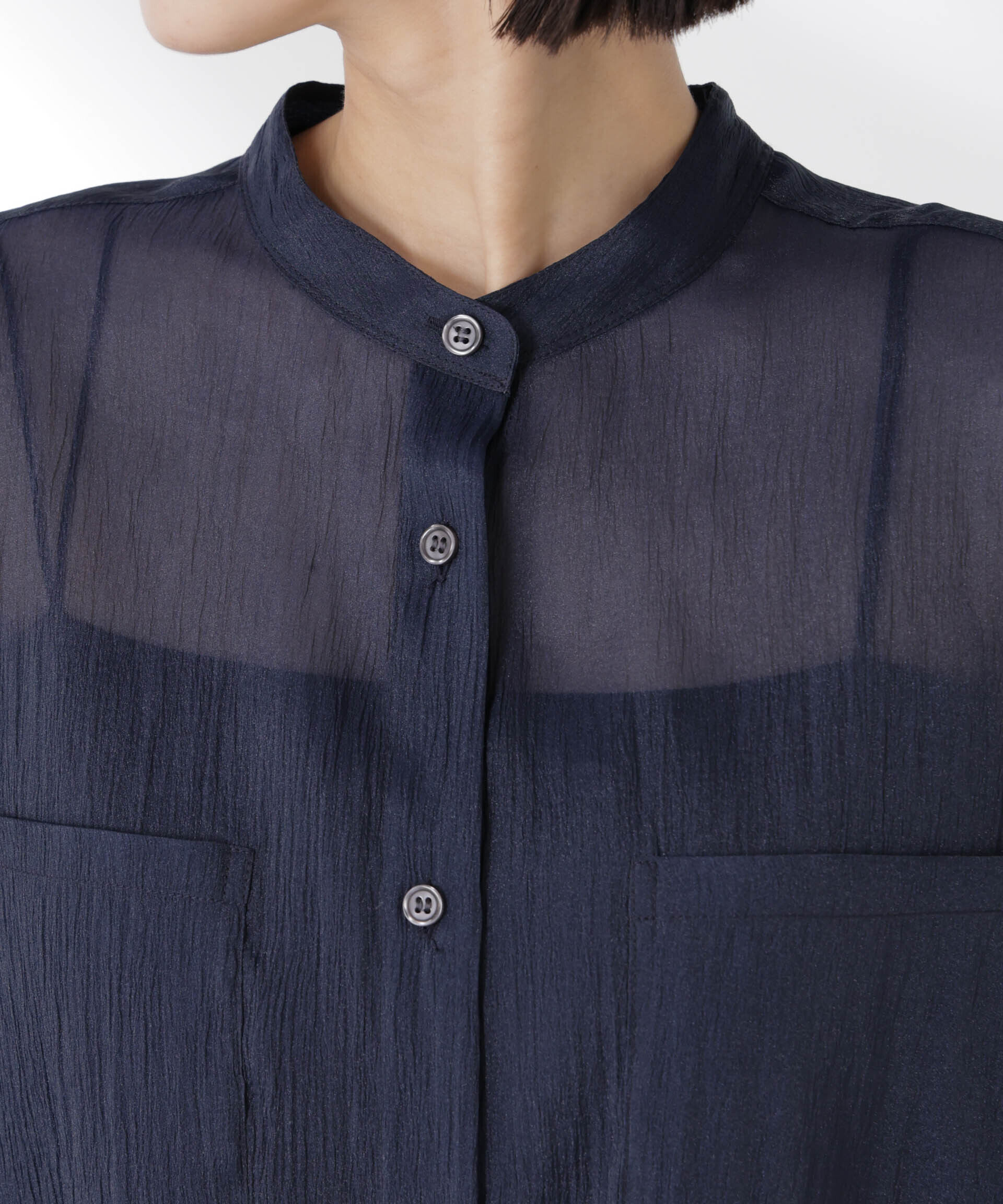 nano･universe「バンドカラーシアー半袖シャツ」|シャツ・ブラウス|