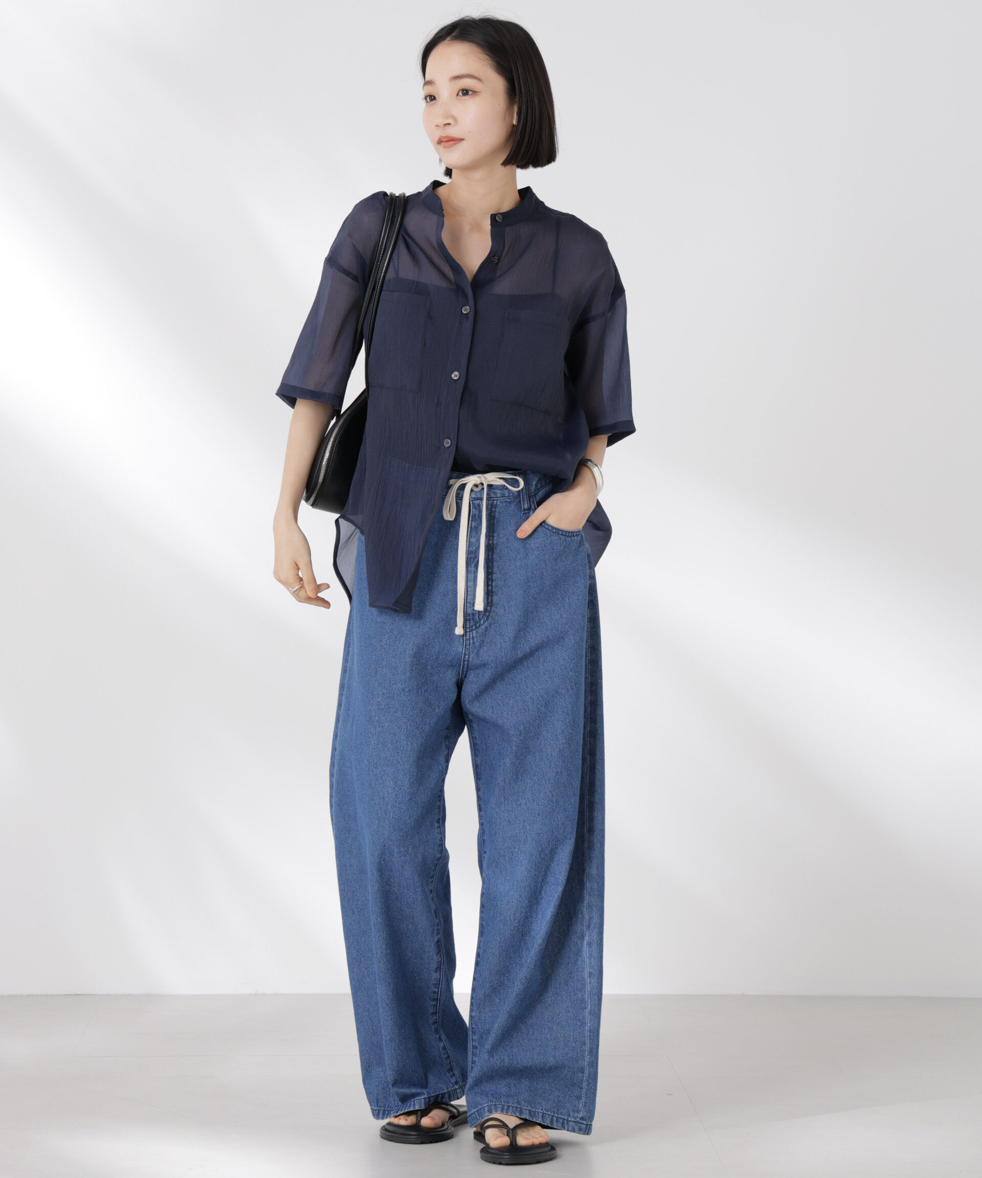 nano･universe「バンドカラーシアー半袖シャツ」|シャツ・ブラウス|