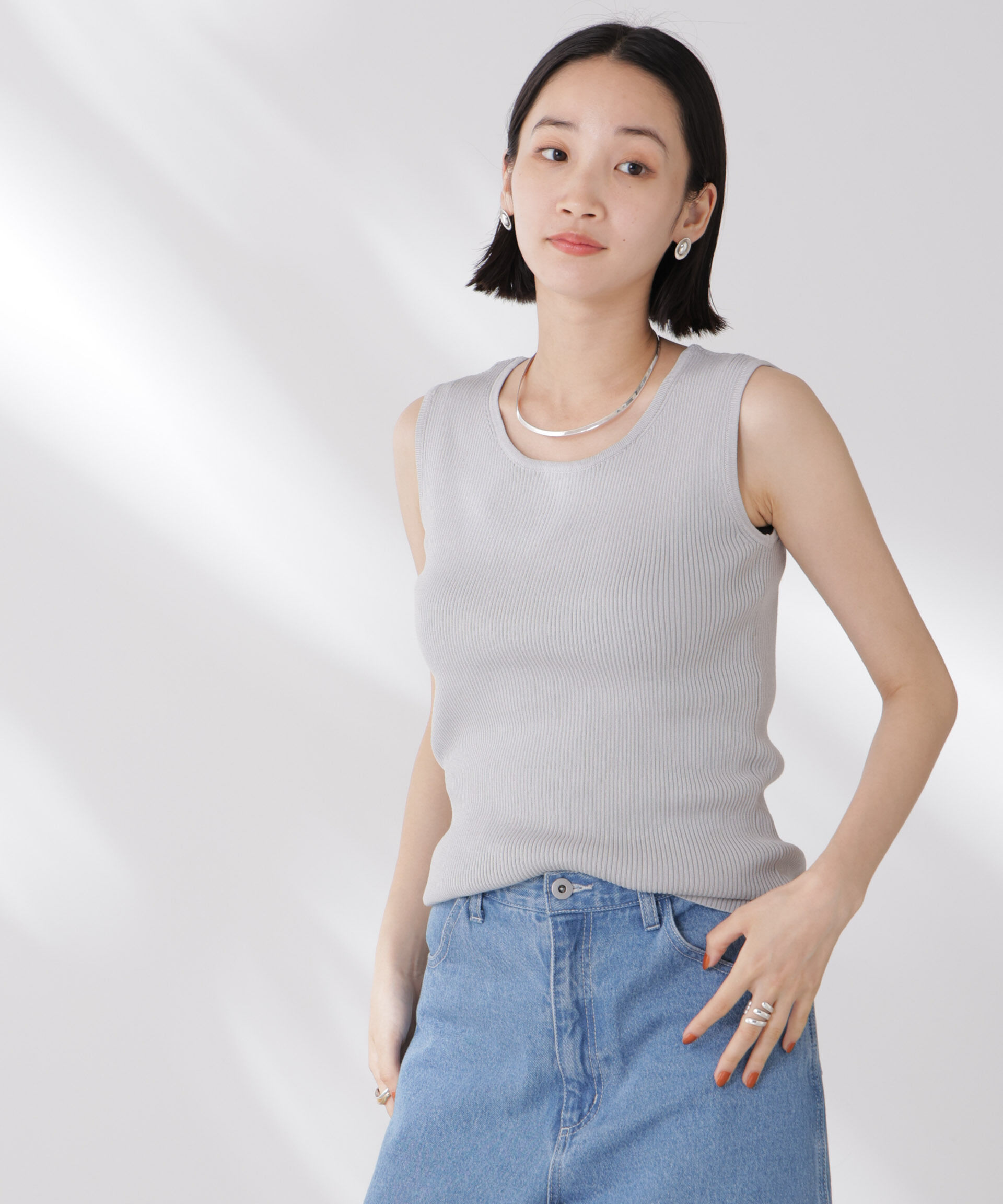 nano･universe「前後2wayスクエア＆クルーネックリブニットタンクトップ」|ニット・セーター|