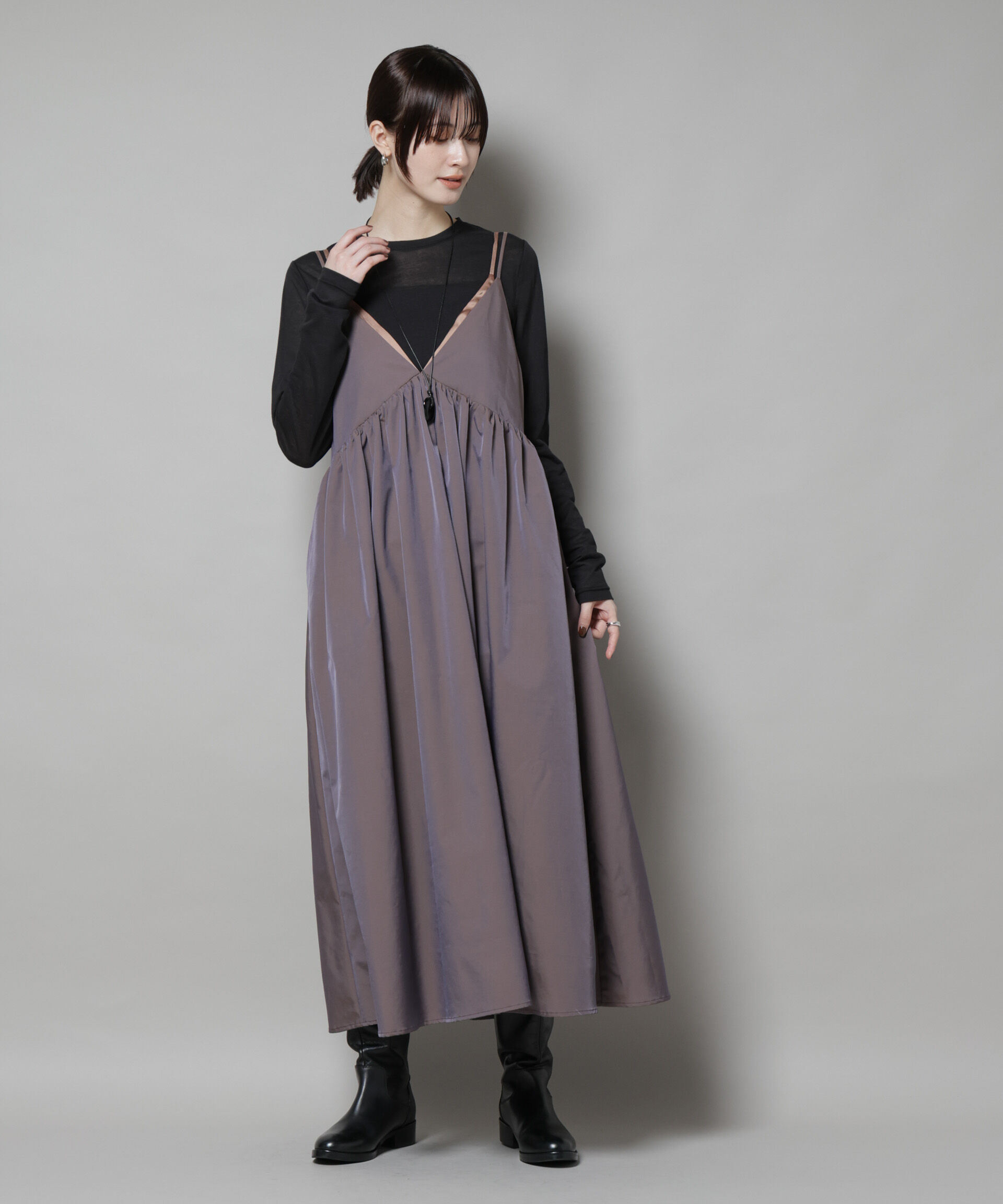 nano･universe「シャンブレータフタキャミレイヤードワンピース」|ワンピース|