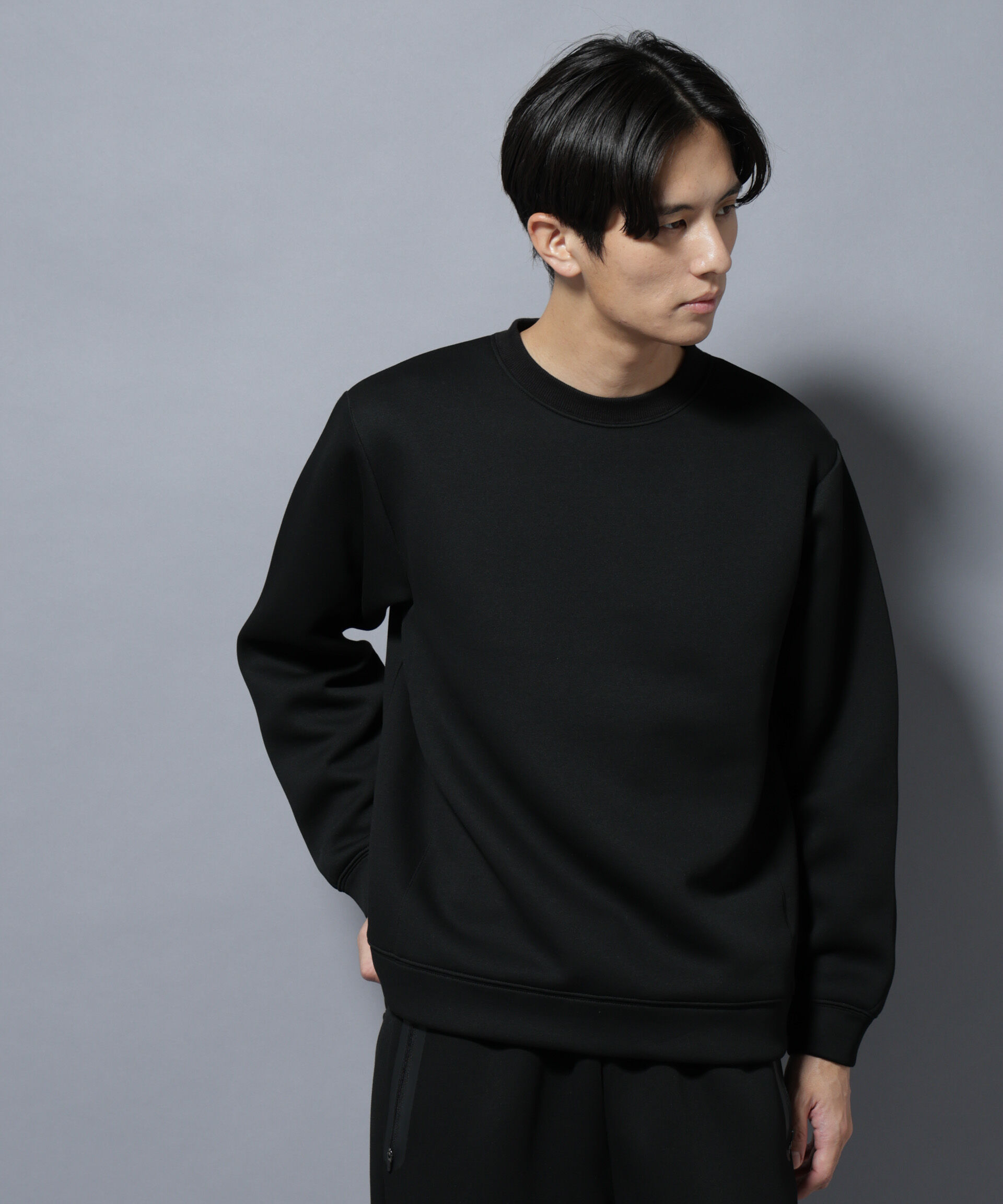 nano･universe「パネルダンボールプルオーバー 長袖(セットアップ可)」|Tシャツ・カットソー|ブラック