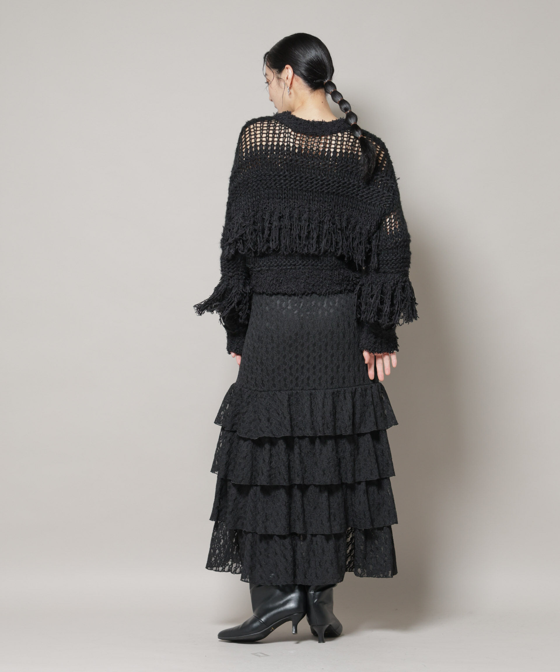 nano･universe「異素材ボーダーフリンジニットプルオーバー」|ニット・セーター|