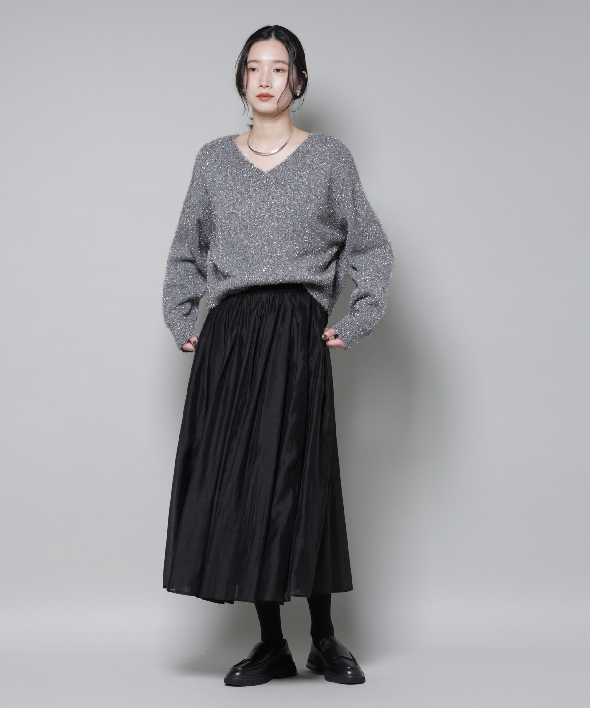 nano･universe「前後2wayラメミックスフェザーニット」|ニット・セーター|