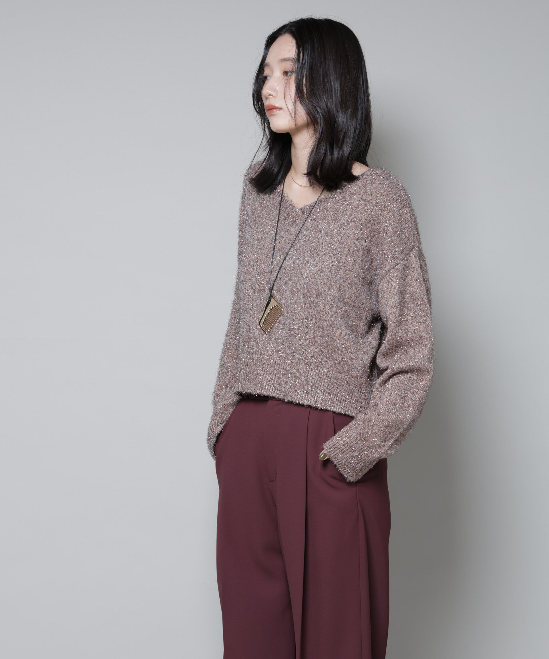 nano･universe「前後2wayラメミックスフェザーニット」|ニット・セーター|