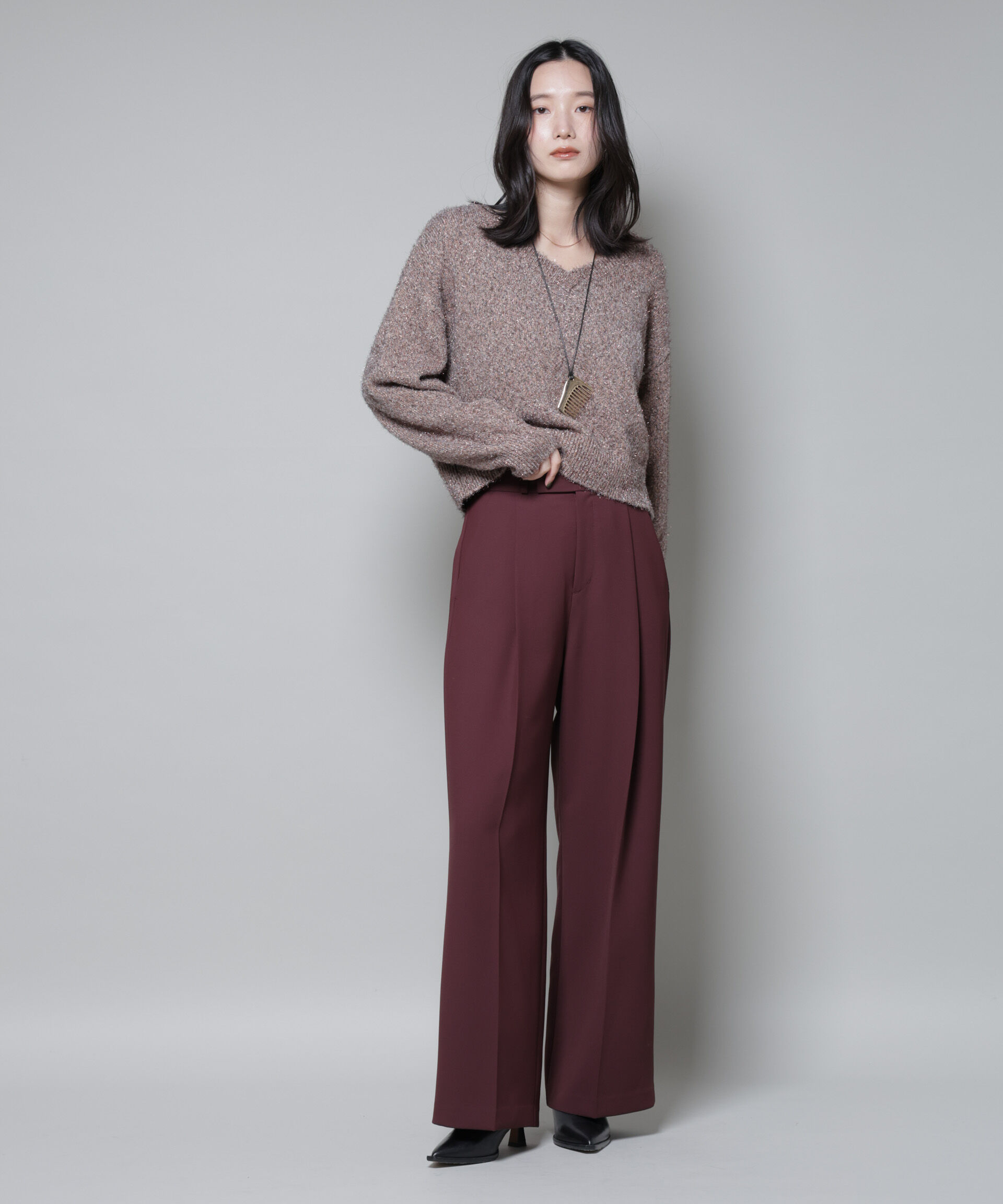 nano･universe「前後2wayラメミックスフェザーニット」|ニット・セーター|