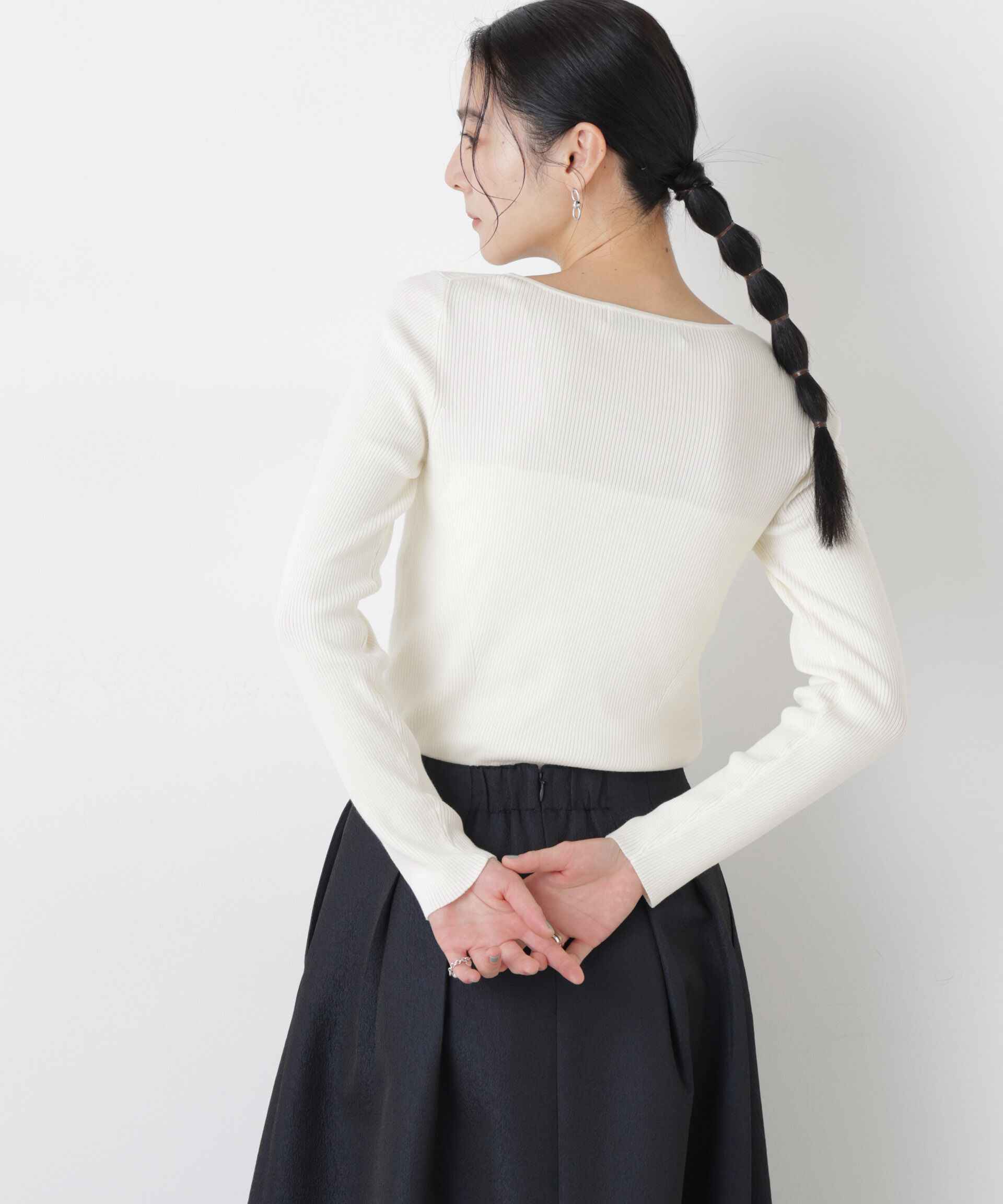 nano･universe「ウォッシャブルハイツイストボートネックリブニット」|ニット・セーター|