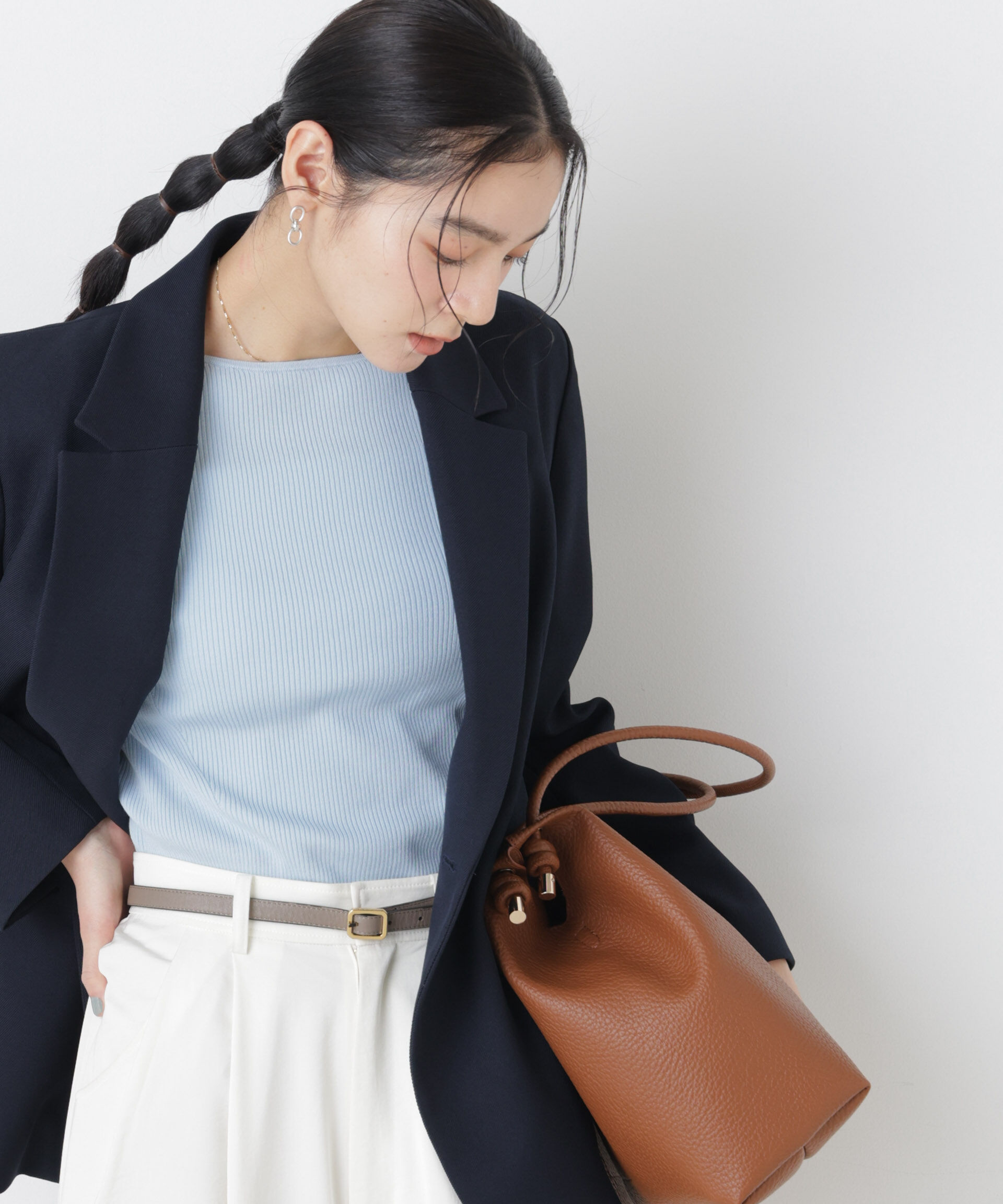 nano･universe「ウォッシャブルハイツイストボートネックリブニット」|ニット・セーター|L.ブルー1