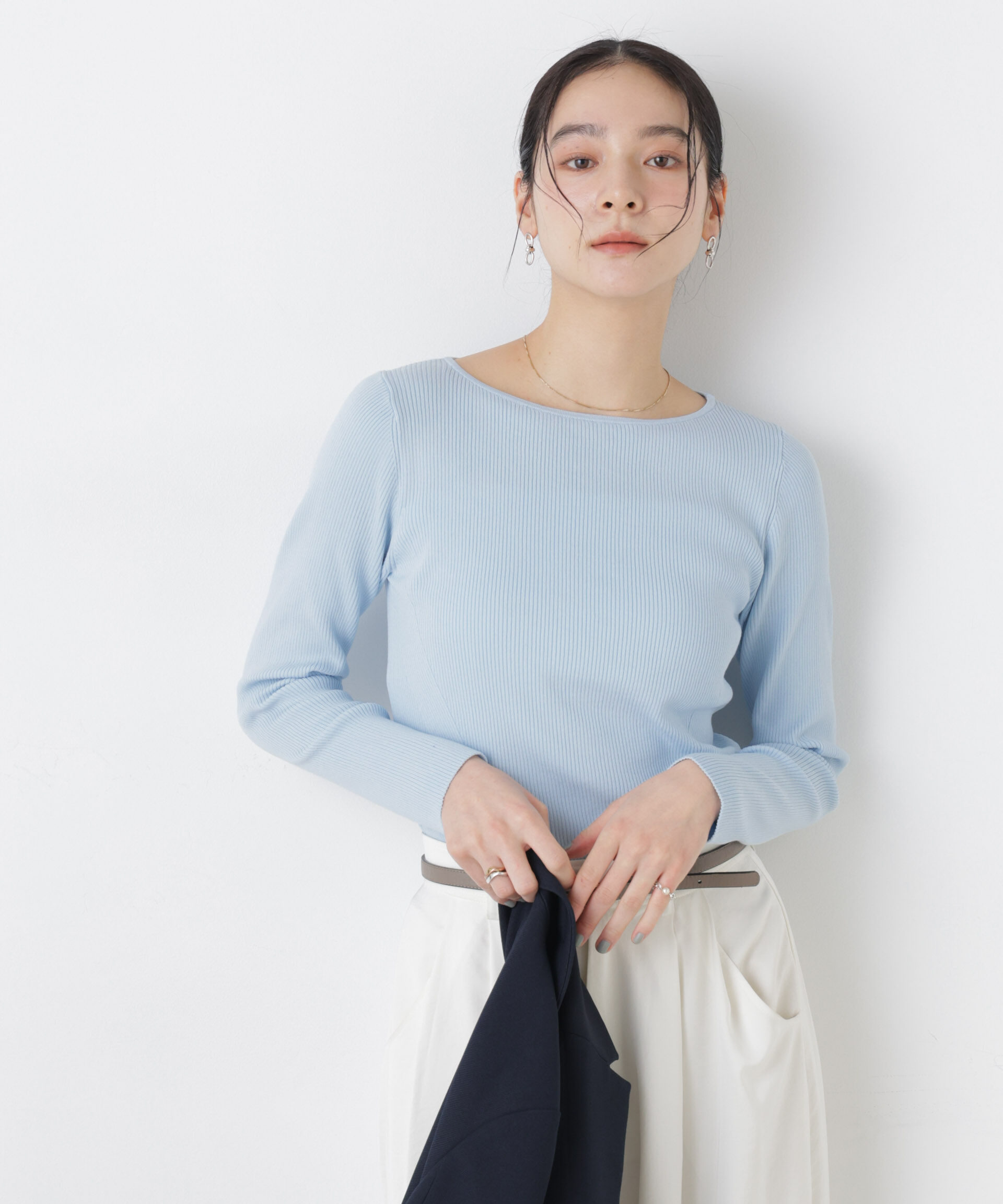 nano･universe「ウォッシャブルハイツイストボートネックリブニット」|ニット・セーター|