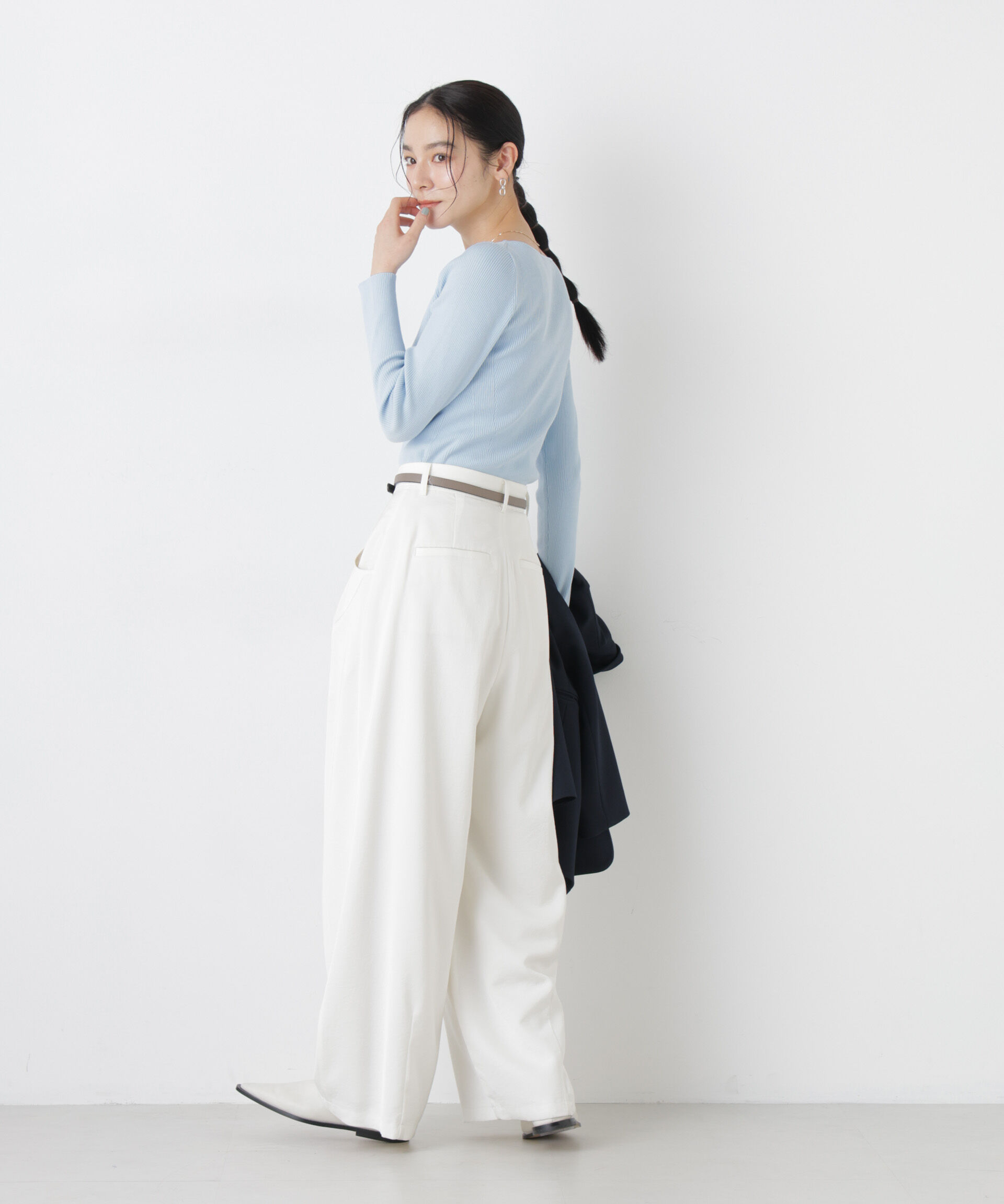 nano･universe「ウォッシャブルハイツイストボートネックリブニット」|ニット・セーター|