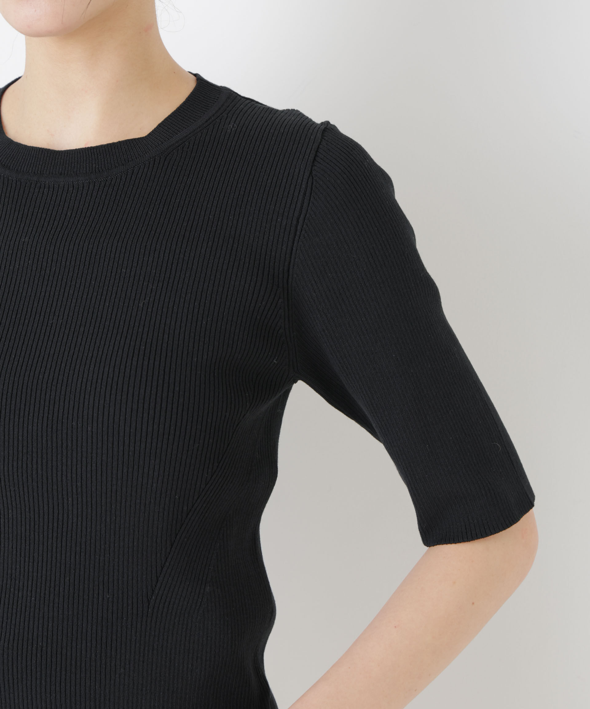 nano･universe「ウォッシャブルハイツイスト五分袖リブニット」|ニット・セーター|