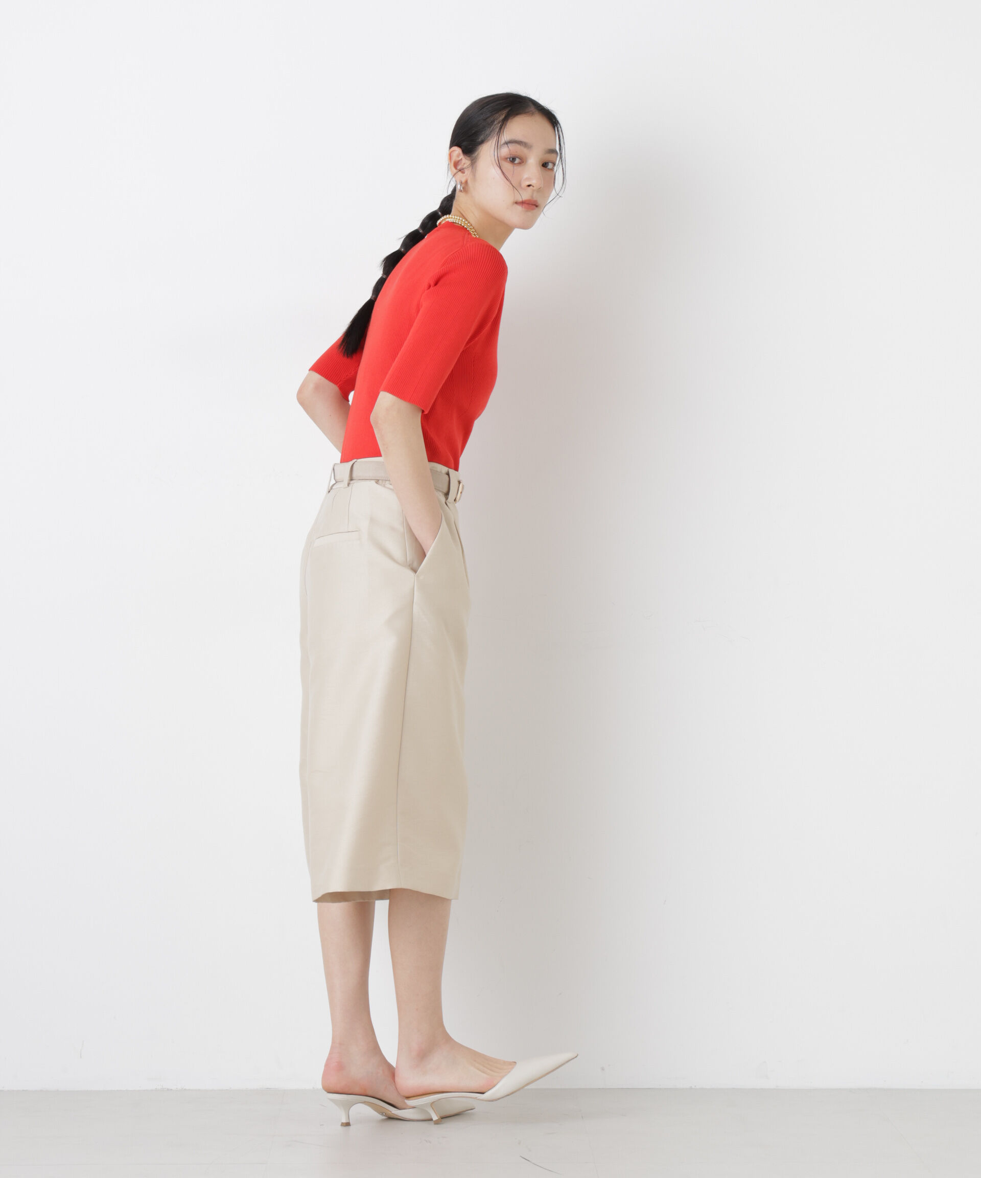 nano･universe「ウォッシャブルハイツイスト五分袖リブニット」|ニット・セーター|