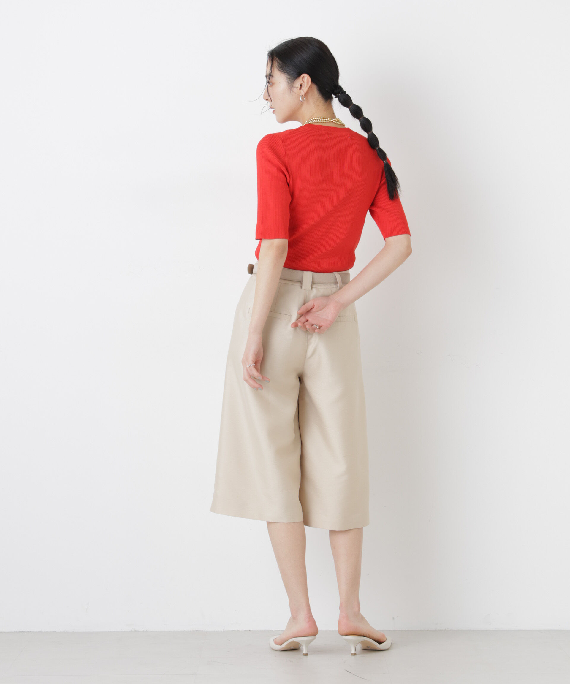 nano･universe「ウォッシャブルハイツイスト五分袖リブニット」|ニット・セーター|