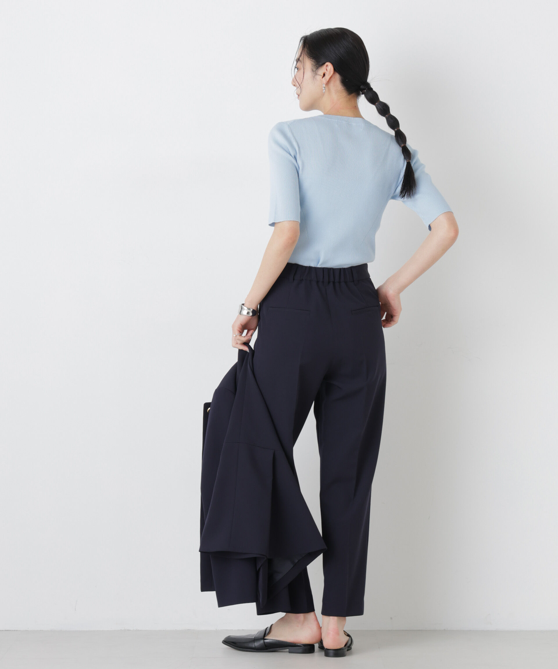 nano･universe「ウォッシャブルハイツイスト五分袖リブニット」|ニット・セーター|