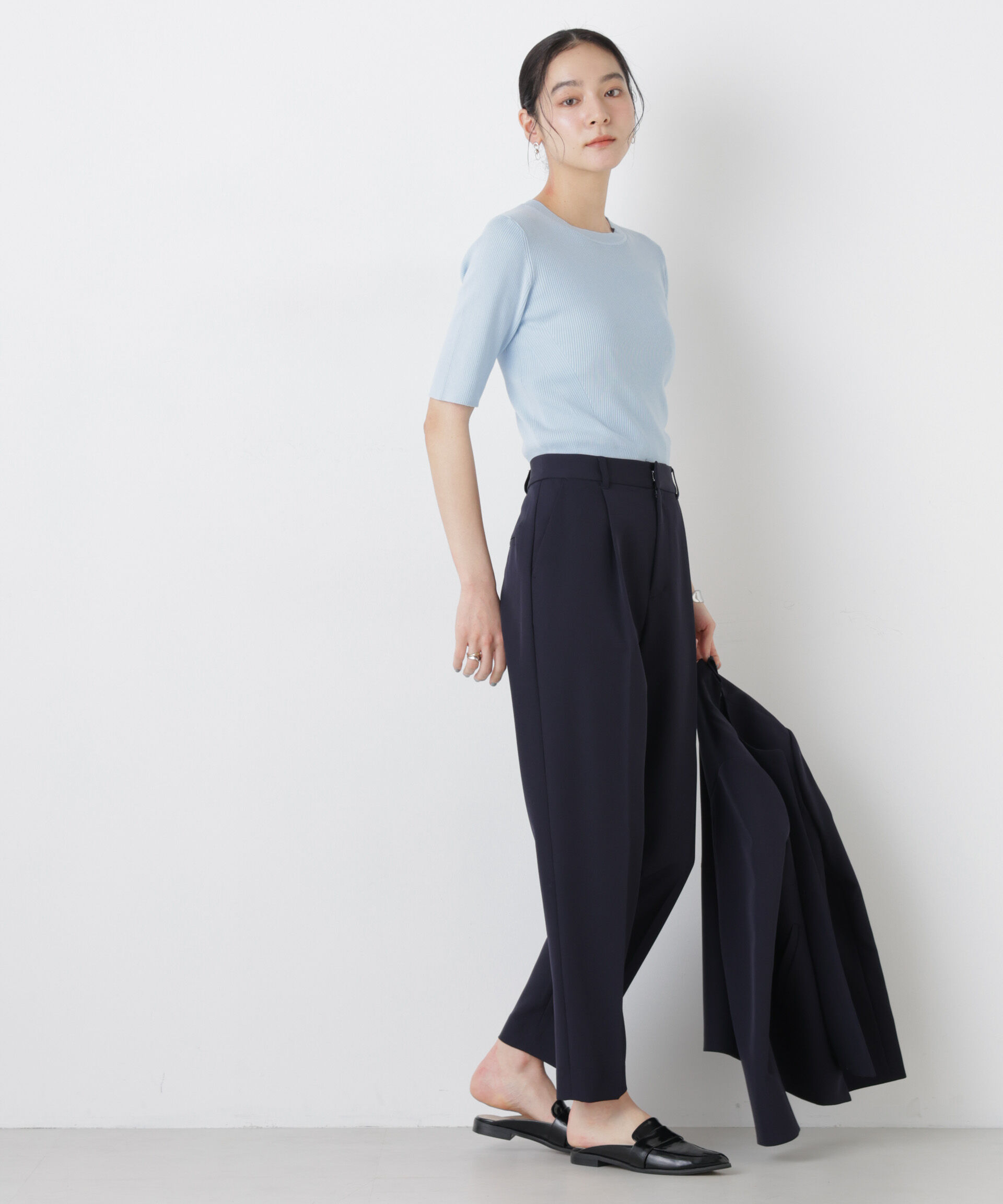 nano･universe「ウォッシャブルハイツイスト五分袖リブニット」|ニット・セーター|