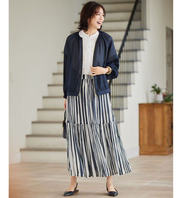 自由区「【接触冷感・洗える】ハンドワッシャープリーツストライプ スカート」|スカート|