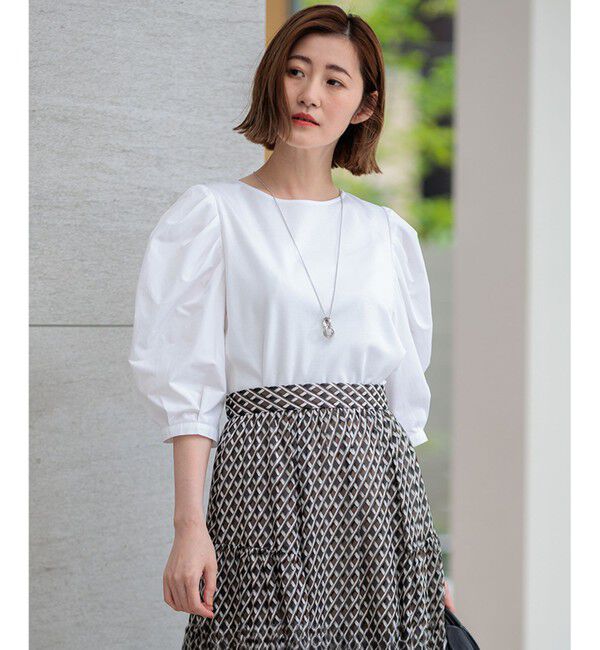 23区「【一部店舗限定】コットンポンチコンビジャージー コクーンスリーブ カットソー」|Tシャツ・カットソー|ホワイト系