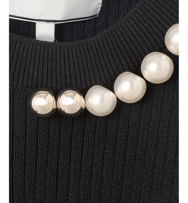 BEIGE,「【洗える・美人百花 4月号掲載】VINCA / パール付き半袖コットンリブニット」|ニット・セーター|