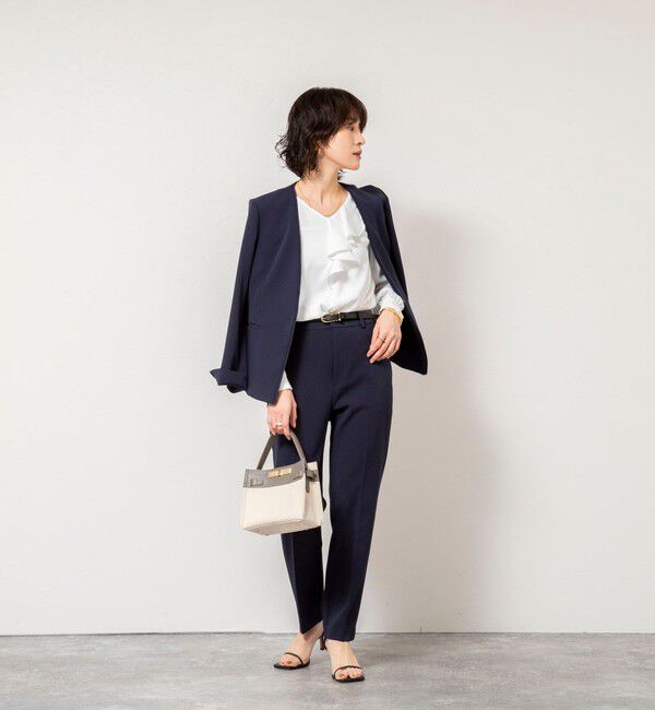 NOLLEY'S sophi「《セットアップ対応》ウォッシャブルWクロス2WAYストレッチジャケット」|ノーカラージャケット|