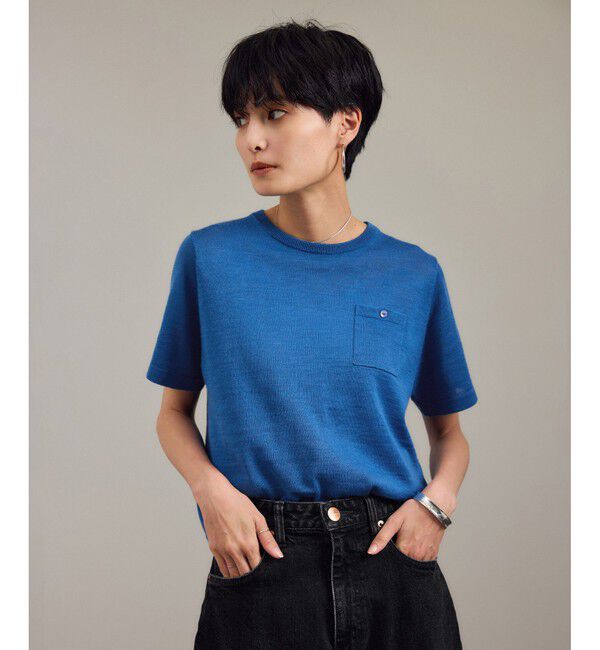 SALON adam et rope'「クロップドハーフスリーブリネンニット［ドライタッチ・洗える］」|Tシャツ・カットソー|