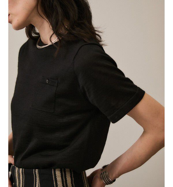 SALON adam et rope'「クロップドハーフスリーブリネンニット［ドライタッチ・洗える］」|Tシャツ・カットソー|