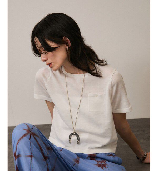 SALON adam et rope'「クロップドハーフスリーブリネンニット［ドライタッチ・洗える］」|Tシャツ・カットソー|