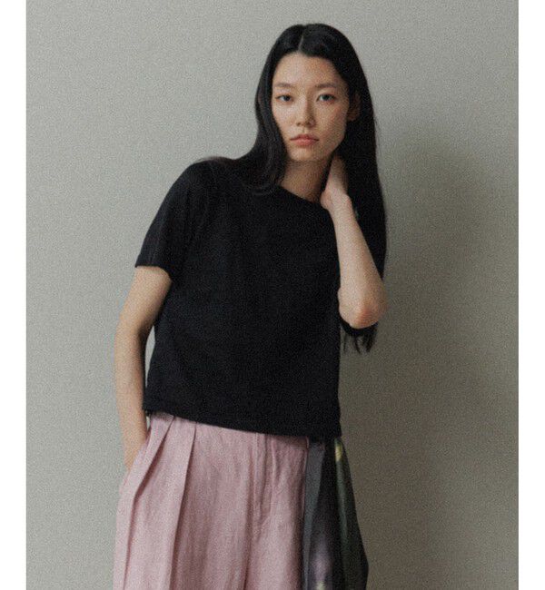 SALON adam et rope'「クロップドハーフスリーブリネンニット［ドライタッチ・洗える］」|Tシャツ・カットソー|