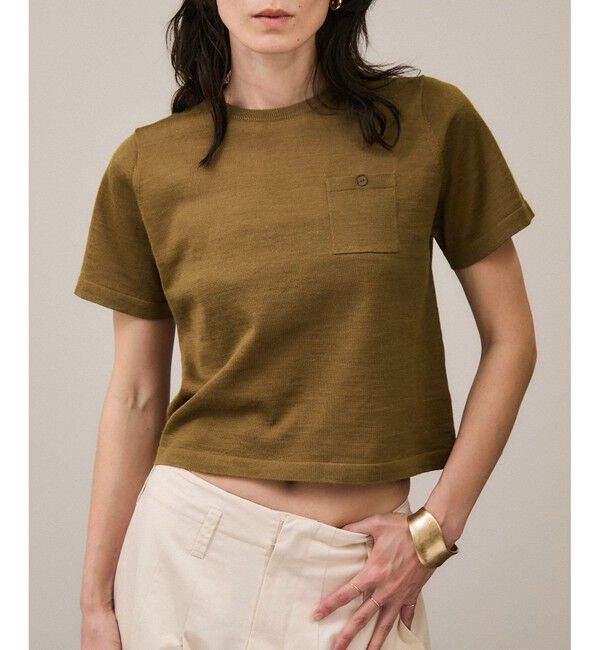 SALON adam et rope'「クロップドハーフスリーブリネンニット［ドライタッチ・洗える］」|Tシャツ・カットソー|