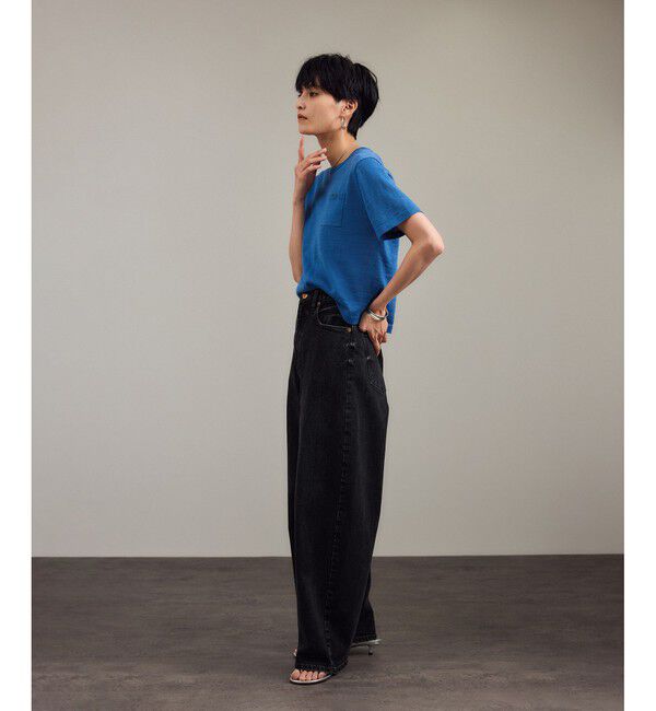 SALON adam et rope'「クロップドハーフスリーブリネンニット［ドライタッチ・洗える］」|Tシャツ・カットソー|