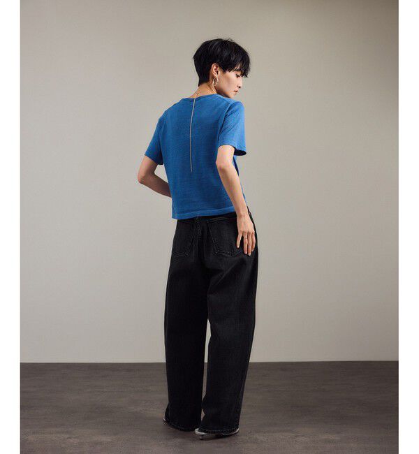 SALON adam et rope'「クロップドハーフスリーブリネンニット［ドライタッチ・洗える］」|Tシャツ・カットソー|