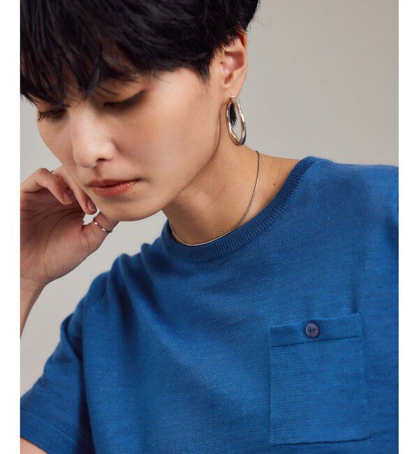 SALON adam et rope'「クロップドハーフスリーブリネンニット［ドライタッチ・洗える］」|Tシャツ・カットソー|