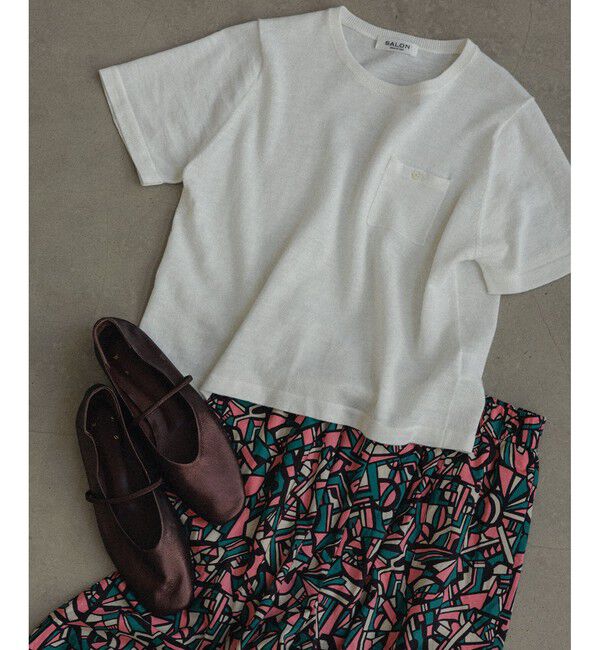 SALON adam et rope'「クロップドハーフスリーブリネンニット［ドライタッチ・洗える］」|Tシャツ・カットソー|