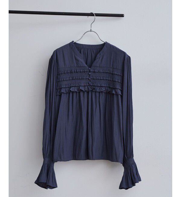 VIS「割繊シャーリングミニフリルブラウス/洗える」|シャツ・ブラウス|