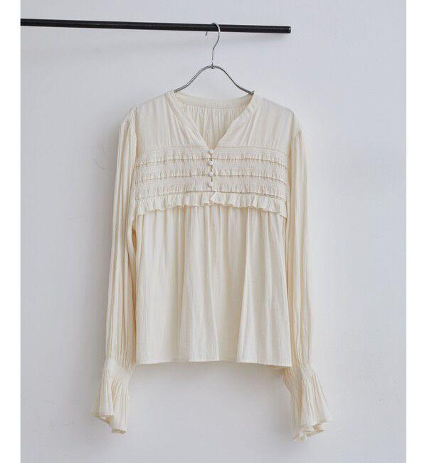 VIS「割繊シャーリングミニフリルブラウス/洗える」|シャツ・ブラウス|