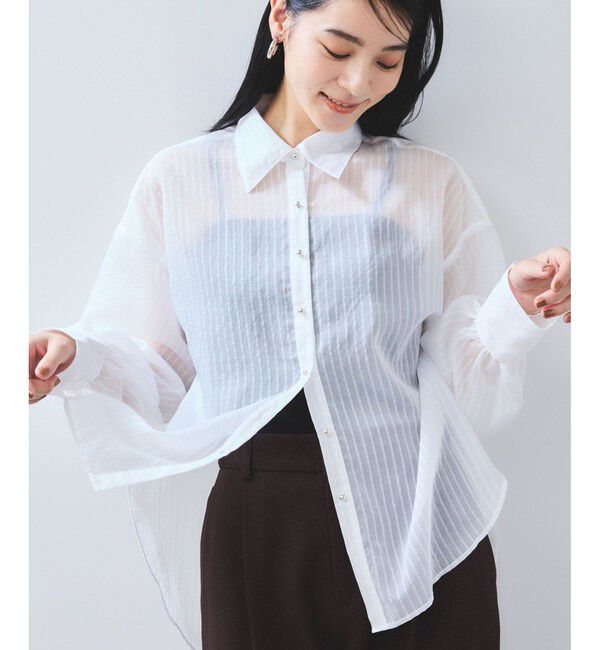 VIS「シアーストライプオーバーサイズシャツ/イージーケア」|シャツ・ブラウス|ホワイト系(11)