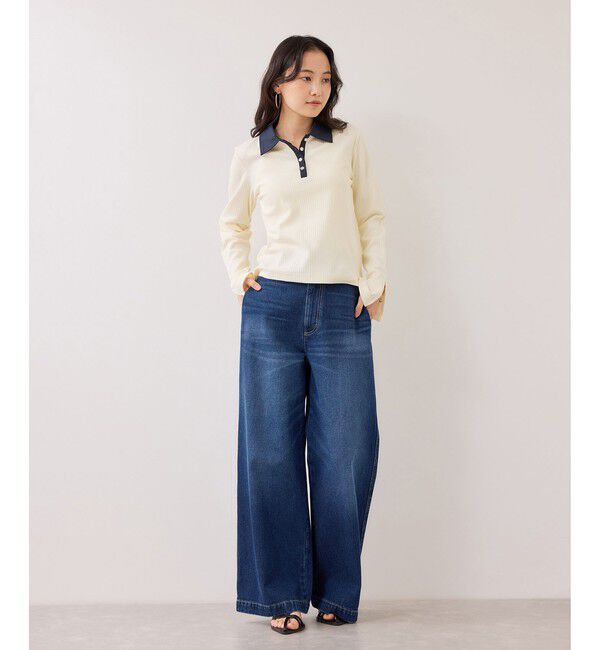 VIS「バイカラーポロ襟カットソー/イージーケア」|Tシャツ・カットソー|