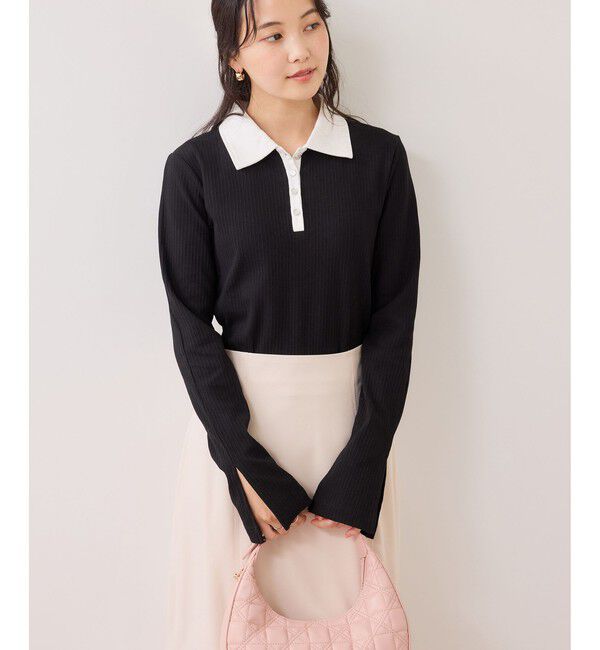 VIS「バイカラーポロ襟カットソー/イージーケア」|Tシャツ・カットソー|