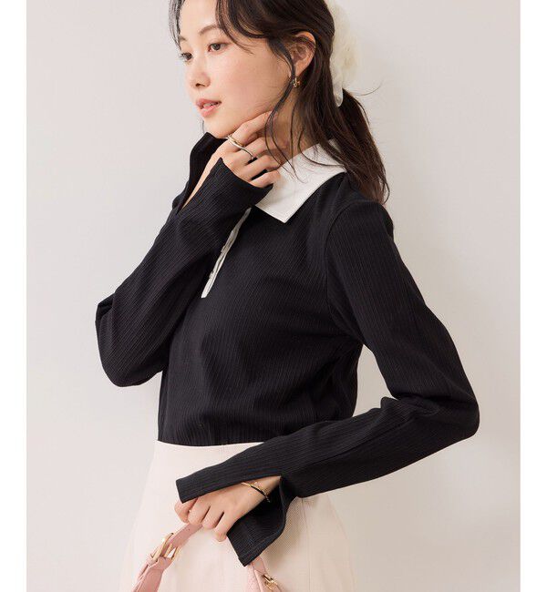 VIS「バイカラーポロ襟カットソー/イージーケア」|Tシャツ・カットソー|